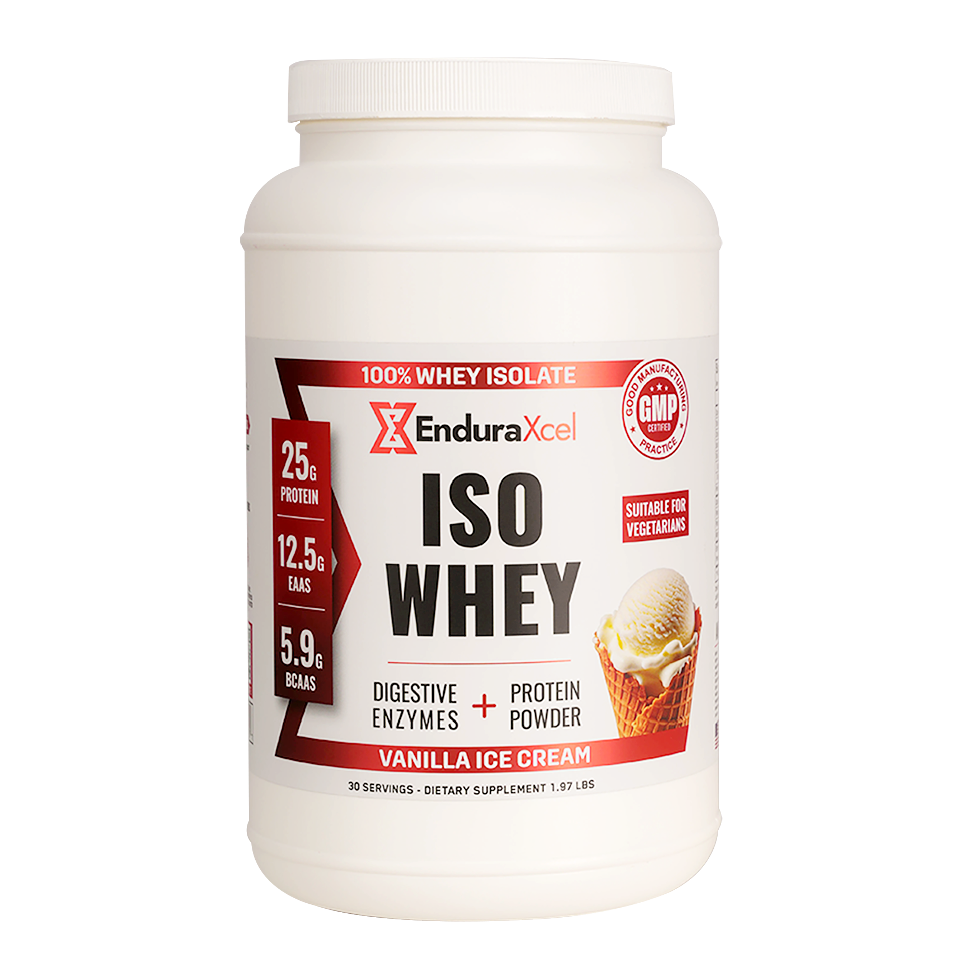 EnduraXcel ISO Whey – Vanilla Ice Cream - Digestive Enzymes - 30 serv.
