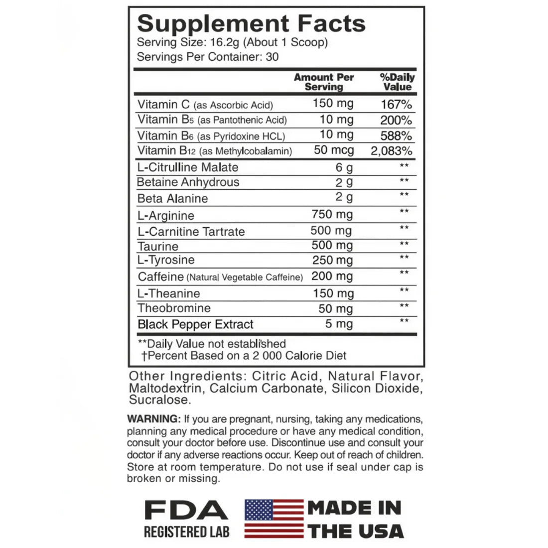 Xcelerate supplement facts panel